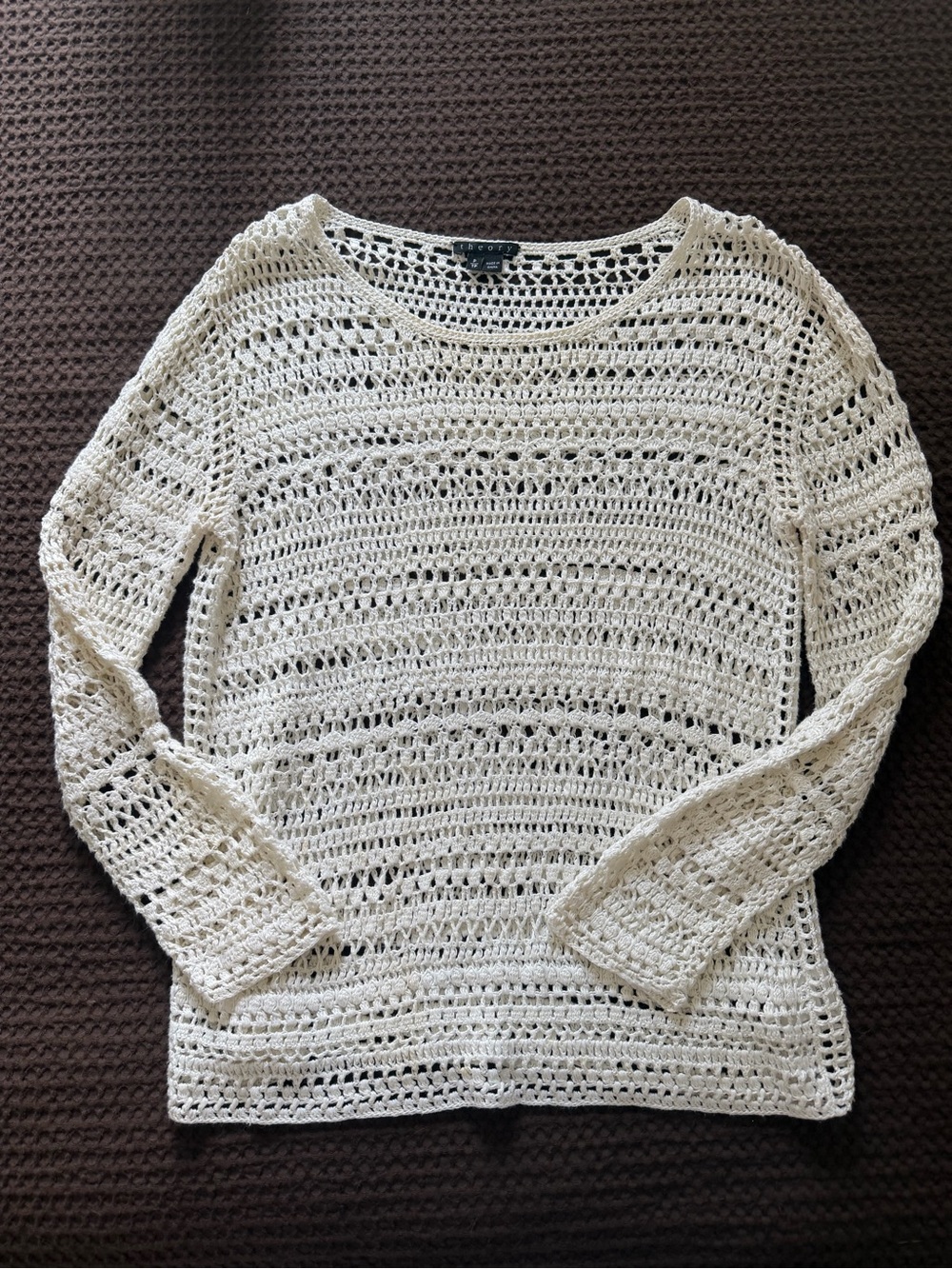 Crochet Open-Knit Long Sleeve Sweater - Cream